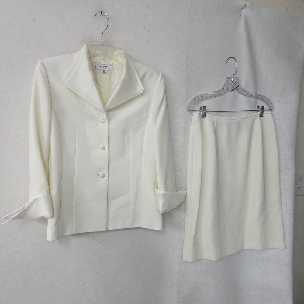 Le Suit Essentials‎ Skirt Suit Women 10P White Blazer Pencil Skirt Professional